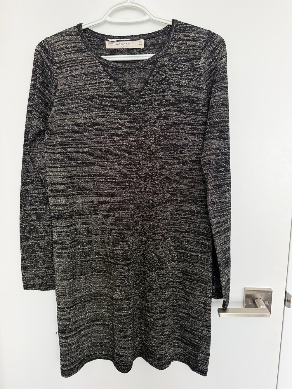 Zara Black and Gold Marled Long Sleeve Knit Dress